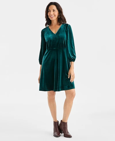 Style & Co Women's V-Neck Long-Sleeve Velvet Dress, Macy's Exclusive
