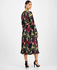 T Tahari Women's Floral-Print Pleated Midi Dress