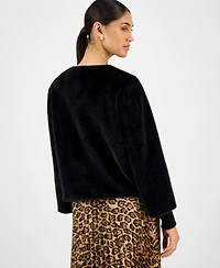 T Tahari Women's Knit-Cuff Faux-Fur Jacket