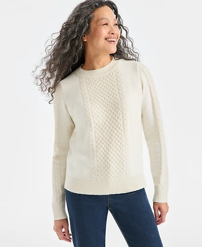 Style & Co Women's Crewneck Shine Cable-Knit Sweater, Macy's Exclusive
