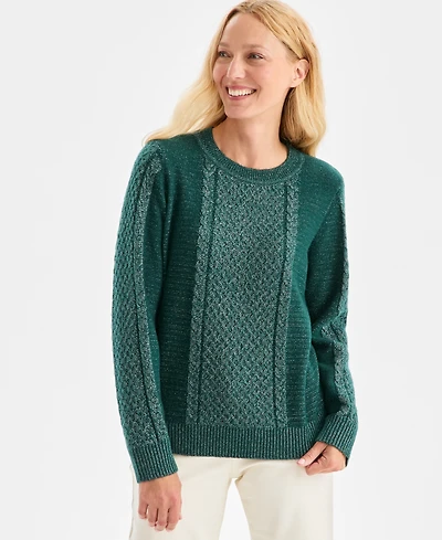 Style & Co Women's Crewneck Shine Cable-Knit Sweater, Macy's Exclusive