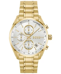 Hugo Boss Men's Grand Prix 40 Quartz Fashion Chrono Ionic Plated Thin Gold Steel Watch, 40mm