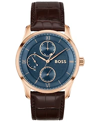 Hugo Boss Men's Principle Master Quartz Multifunction Brown Calfskin Watch, 41mm