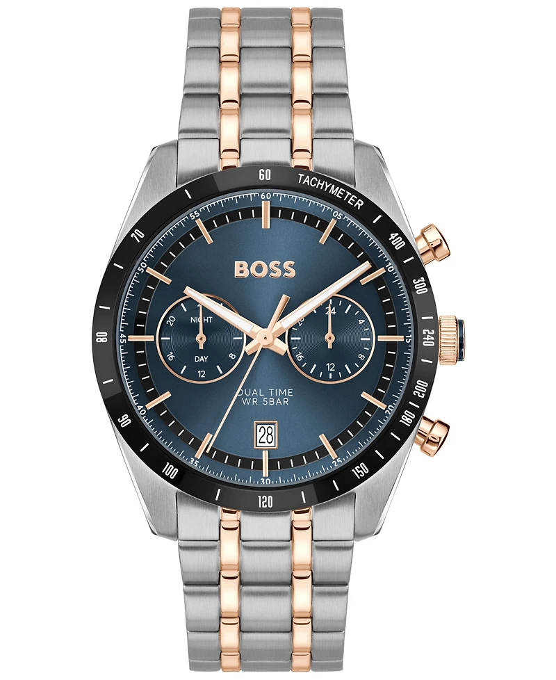 Hugo Boss Men's Tourmaster Quartz Multifunction Stainless Steel Ionic Plated Carnation Gold Steel Watch, 41mm