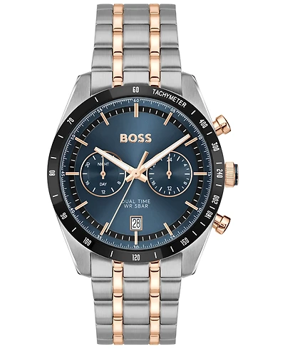 Hugo Boss Men's Tourmaster Quartz Multifunction Stainless Steel Ionic Plated Carnation Gold Steel Watch, 41mm
