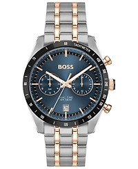 Hugo Boss Men's Tourmaster Quartz Multifunction Stainless Steel Ionic Plated Carnation Gold Steel Watch, 41mm