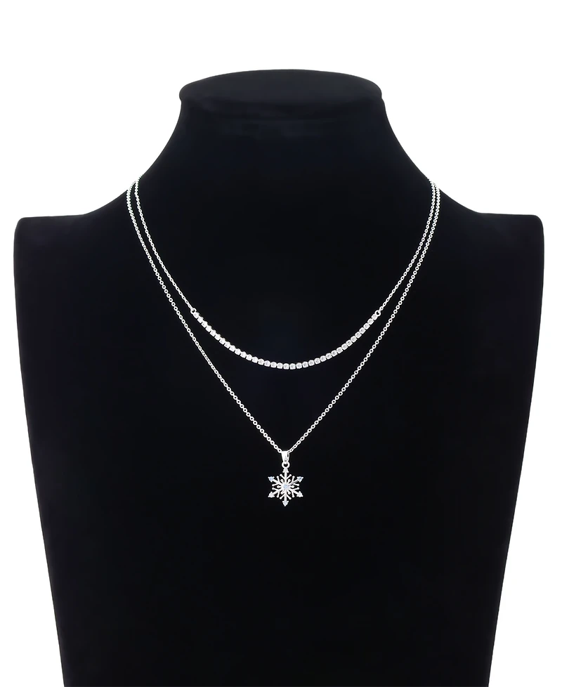 Unwritten Cubic Zirconia Snowflake Pendant Layered Necklace Set