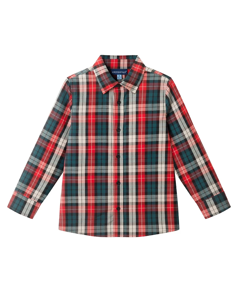 Andy & Evan Toddler Boys Toddler/Child Grey Sweater Vest, Green Plaid Buttondown Black Twill Pant Set