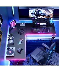 Mr Ironstone L Shaped Gaming Desk with Led Lights Corner Computer Desk with Carbon Fiber Surface, L shaped desk, Home Office Desks Writing Workstation