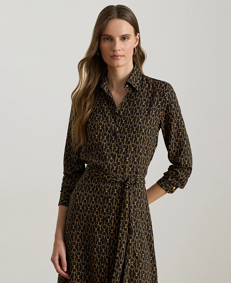Lauren Ralph Petite Chain Print Point Collar Shirtdress