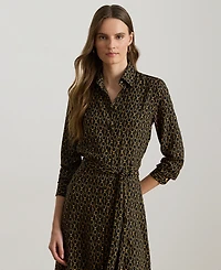 Lauren Ralph Petite Chain Print Point Collar Shirtdress