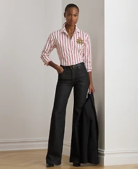 Lauren Ralph Petite Point Collar Striped Shirt