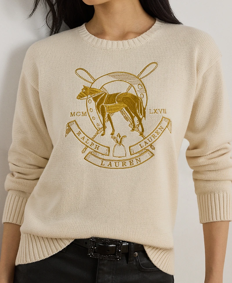 Lauren Ralph Petite Embroidered Crewneck Sweater