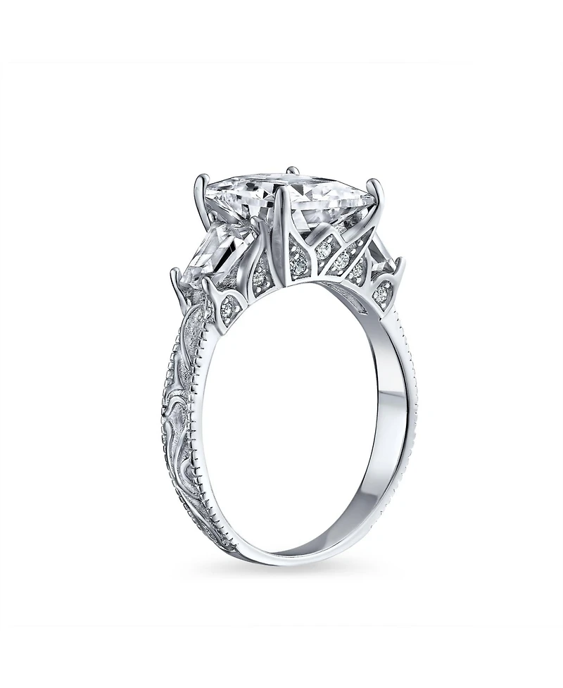 Bling Jewelry Classic 3CT Princess Cut Cz Solitaire Ring with Baguette Accents Sterling Silver