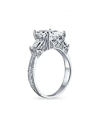 Bling Jewelry Classic 3CT Princess Cut Cz Solitaire Ring with Baguette Accents Sterling Silver