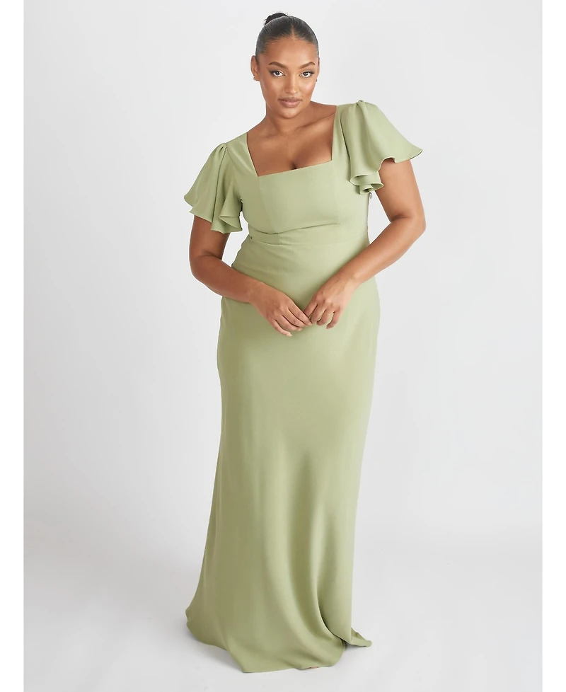 Six Stories Women's Square Neck Crepe Bridesmaid Dress