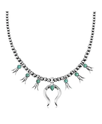 American West Jewelry Sterling Silver Green Turquoise Beaded Squash Blossom Necklace, 16 to 19 Inches
