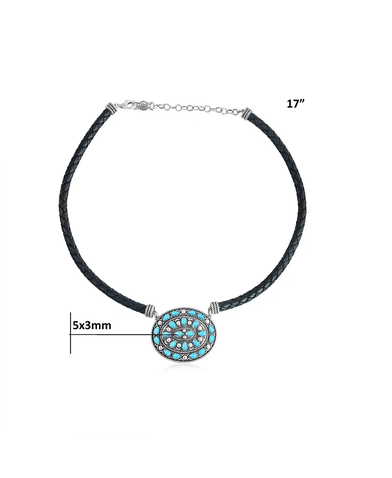 American West Jewelry Sterling Silver Kingman Turquoise Oval Pendant Black Leather Necklace, 17 to 20 Inches