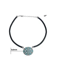 American West Jewelry Sterling Silver Kingman Turquoise Oval Pendant Black Leather Necklace, 17 to 20 Inches
