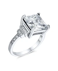 Bling Jewelry Sterling Silver Art Deco Style 5CTW Clear Princess Cut Cz Statement Ring with Stepped Side Stones
