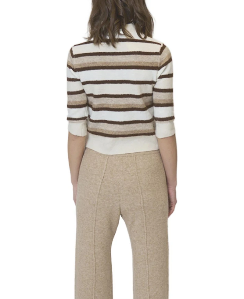 Central Park West Women's Ash Striped Half Sleeve Crew