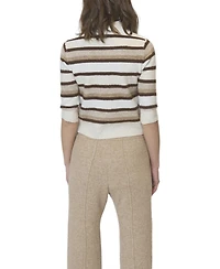 Central Park West Women's Ash Striped Half Sleeve Crew