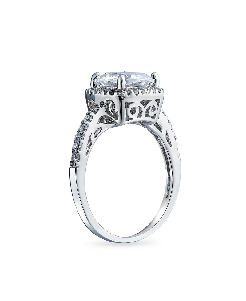Bling Jewelry Classic 3CT Cubic Zirconia Halo Solitaire Square Cushion Cut Promise Ring Cz Pave Band Sterling Silver
