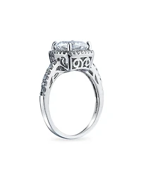 Bling Jewelry Classic 3CT Cubic Zirconia Halo Solitaire Square Cushion Cut Promise Ring Cz Pave Band Sterling Silver