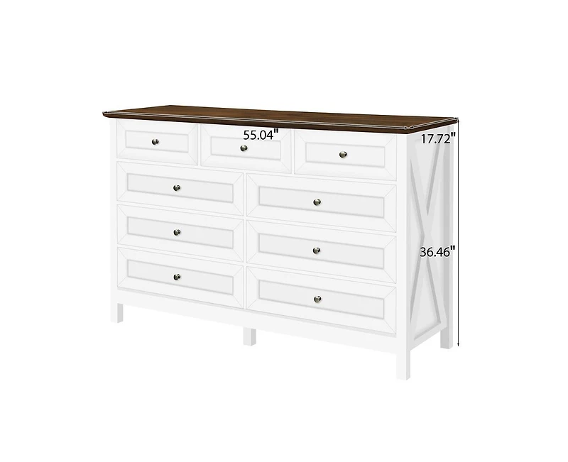 Casainc Wood Storage Cabinet with 9 Drawers and Silver Handle