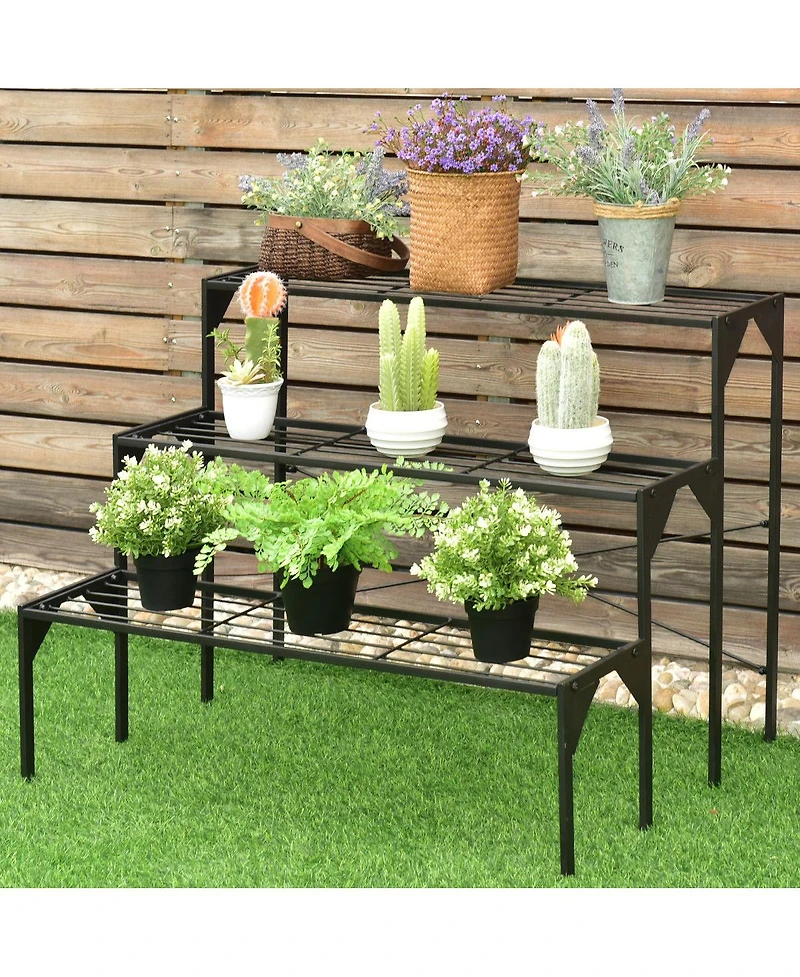 Costway 3 Tier Shelf Flower Plant Display Stand Rack Large Modern Black Metal Heavy Duty