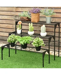 Costway 3 Tier Shelf Flower Plant Display Stand Rack Large Modern Black Metal Heavy Duty