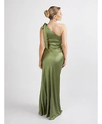 Six Stories Women's Bow One Shoulder Satin Bridesmaid Dress