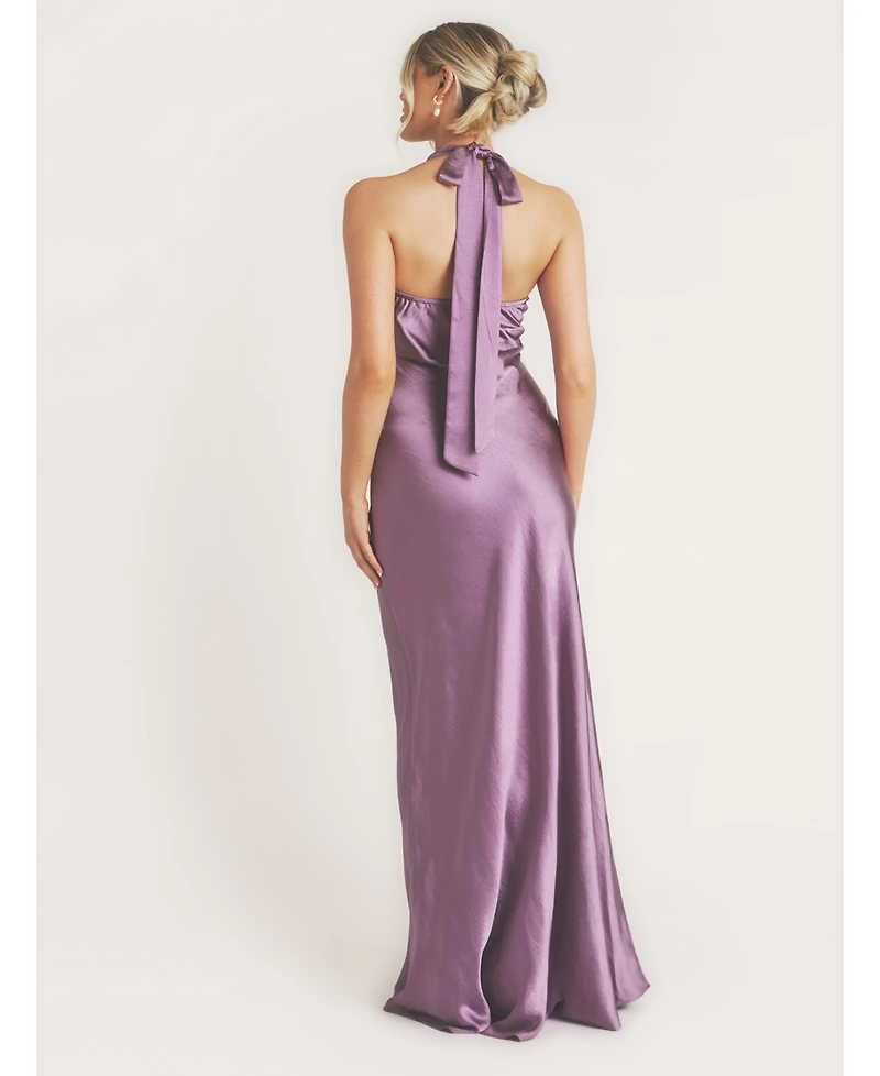 Six Stories Women's Racer Neck Satin Bridesmaid Dress
