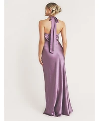 Six Stories Women's Racer Neck Satin Bridesmaid Dress