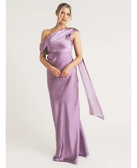 Six Stories Women's One Shoulder Drape Stin Bridesmaid Dress