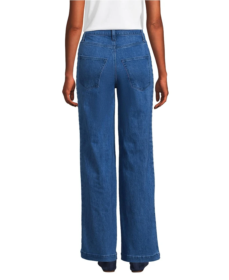 Lands' End Women's Petite Soft Denim High Rise Wide Leg Braided Jeans