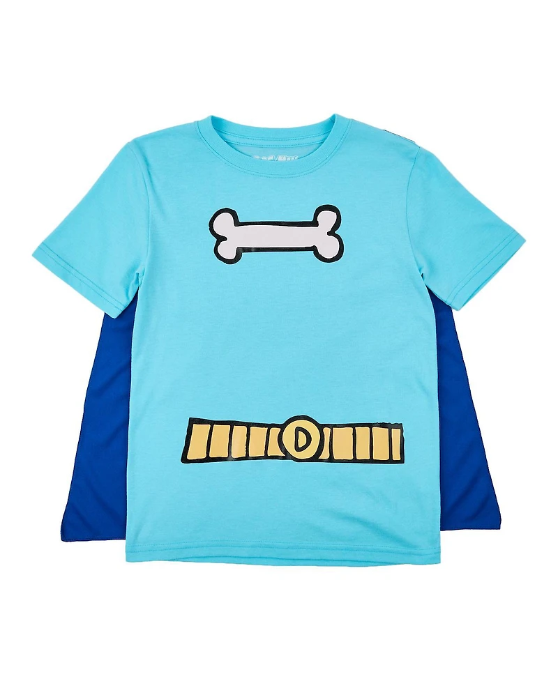 Dog Man Big Boys Bone and Belt Print Blue Crew Neck Short Sleev Cape Tee-14