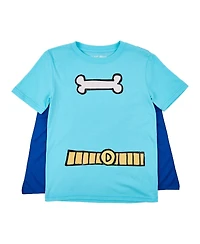 Dog Man Big Boys Bone and Belt Print Blue Crew Neck Short Sleev Cape Tee-14