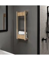 Fm Furniture Washan Towel Rack, wall-mounted design, open vertical frame, integrated lower shelf for folded towels, sturdy and lightweight structure,