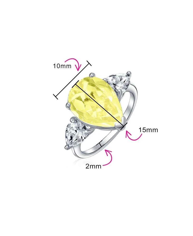 Bling Jewelry 7CT Yellow Cz Pear Shaped Solitaire Teardrop Statement Promise Ring Sterling Silver Cubic Zirconia Trillion Side Stones