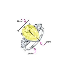 Bling Jewelry 7CT Yellow Cz Pear Shaped Solitaire Teardrop Statement Promise Ring Sterling Silver Cubic Zirconia Trillion Side Stones