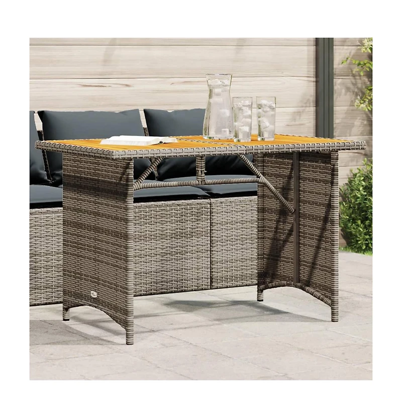 Garden Table Grey Pe rattan, powder-coated steel, solid acacia wood
