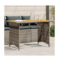 Garden Table Grey Pe rattan, powder-coated steel, solid acacia wood