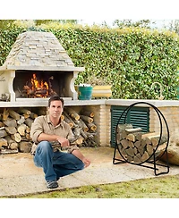 Costway 40-Inch Tubular Steel Log Hoop Firewood Storage Rack Holder Round Display