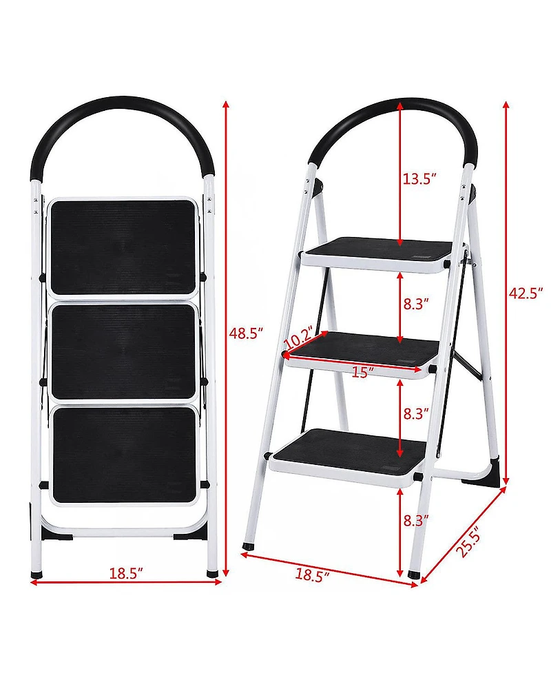 3 Step Ladder Folding Stool Heavy Duty 330Lbs Capacity Industrial Lightweight