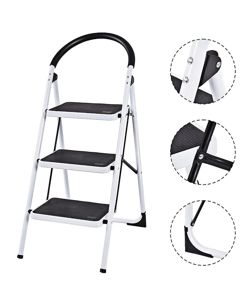 3 Step Ladder Folding Stool Heavy Duty 330Lbs Capacity Industrial Lightweight