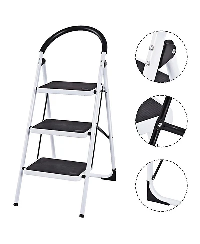 3 Step Ladder Folding Stool Heavy Duty 330Lbs Capacity Industrial Lightweight