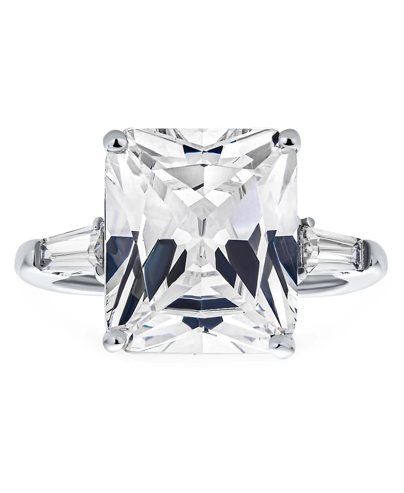 Bling Jewelry Art Deco Style Sterling Silver 10CT Princess Cut Cz Cubic Zirconia Cocktail Statement Ring Baguette Side Stones