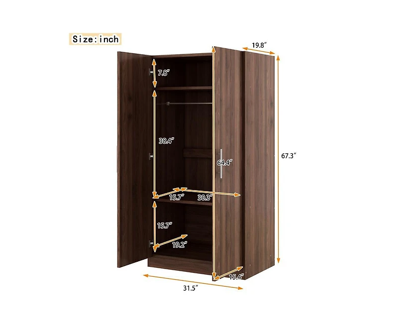 Casainc 2-Door Storage Wardrobe Cabinet Armoire with 3 Storage Shelves
