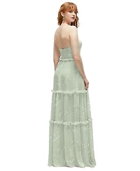 After Six Strapless Chiffon Maxi Dress with Tiered Micro Ruffle Full Skirt